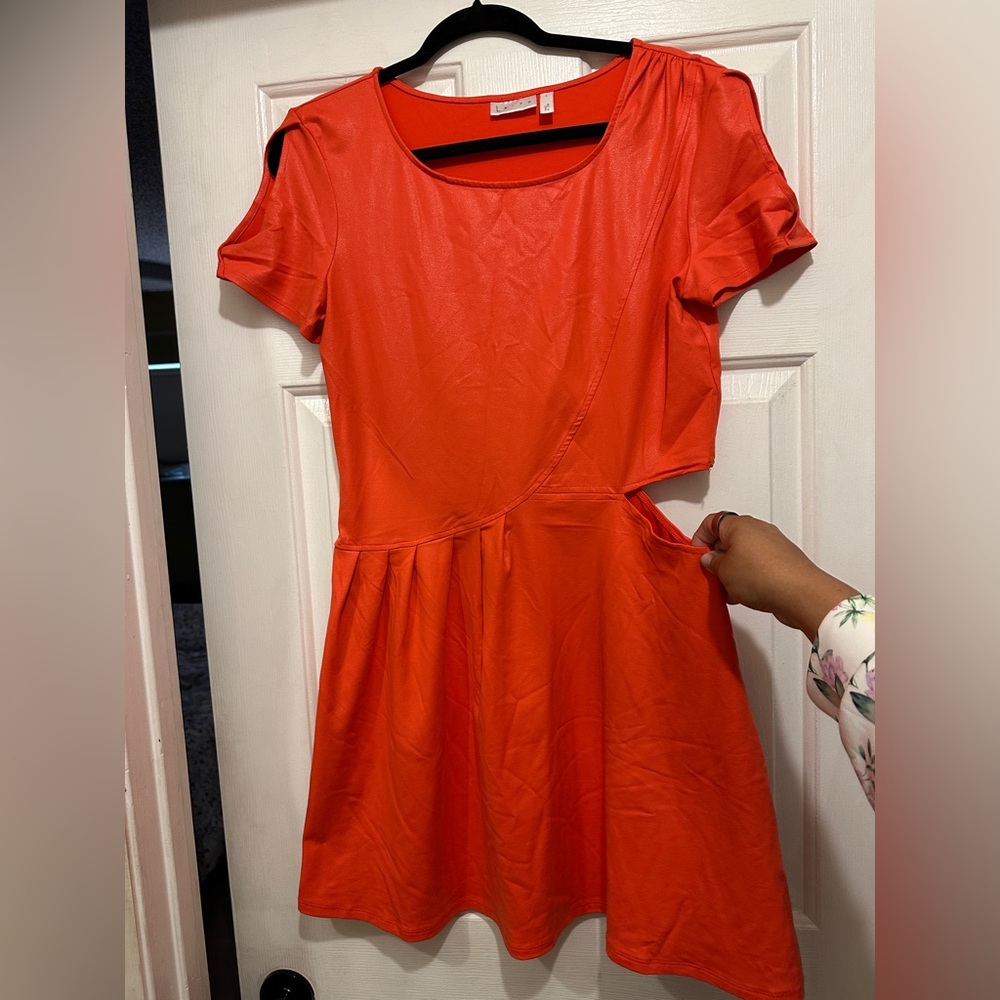 Leith Orange Asymmetrical Sundress with Flutter Sleeves